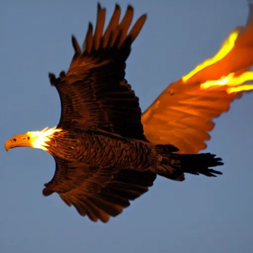 Prompt: flaming eagle in the darkness
