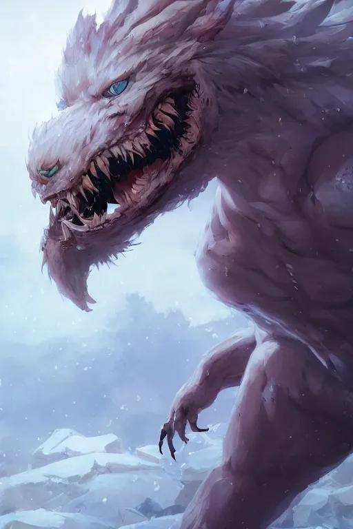 Digital painting of a giant yeti roaring to the sky in