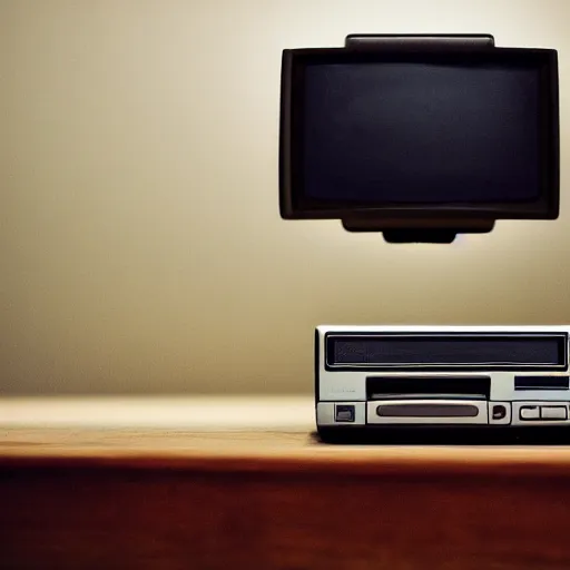 Image similar to a professional studio photograph of a 90s television and VHS combo playing a video (((((((((((((((of clouds))))))))))))))), key light, 50mm, shallow depth of field, no artefacts