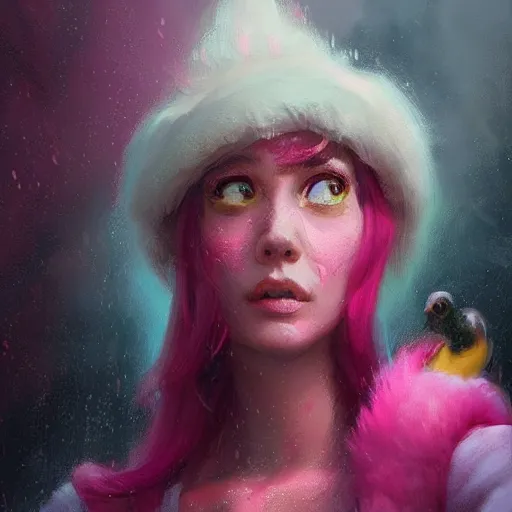 Image similar to a portrait of big bird rainy background, pink bright art masterpiece artstation. 8 k, sharp high quality artwork in style of jose daniel cabrera pena and greg rutkowski, concept art by tooth wu, hearthstone card game artwork.