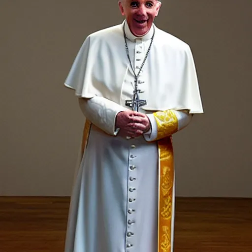 Image similar to anthropomorphic egg benedict wearing pope clothes