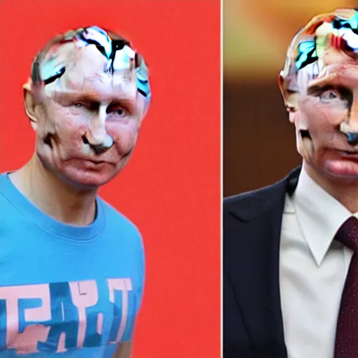 Prompt: putin teams up with a teenage putin, perfect faces