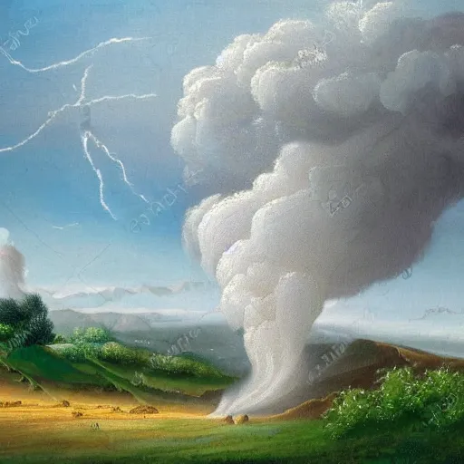 Prompt: beautiful tornado in a landscape painting