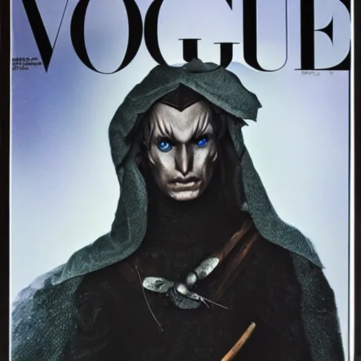 Prompt: vogue magazine head and shoulders portrait photo of a male drow elf wizard