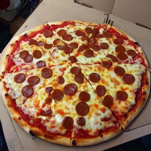 Image similar to A human made of pizza