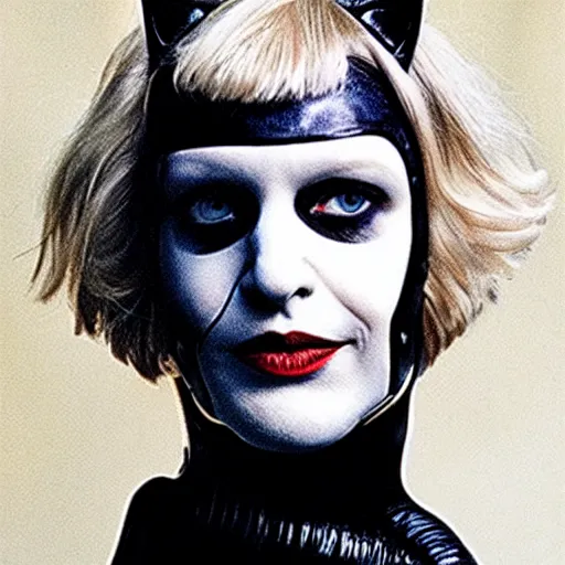 Image similar to boris johnson as catwoman, pfeiffer, burton, berry, film, movie