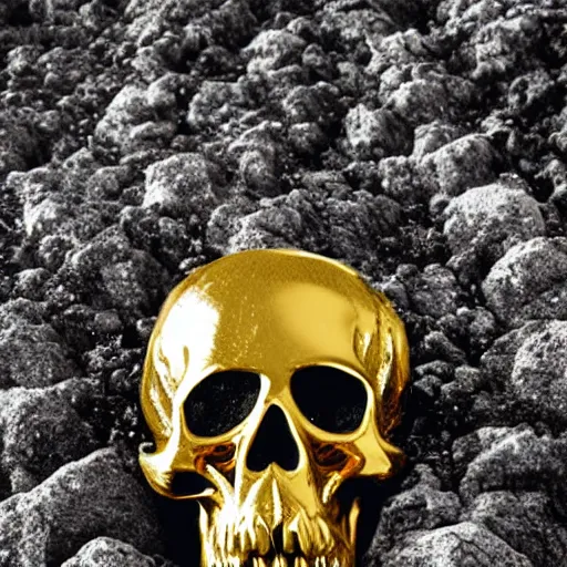 Image similar to a golden skull floating in the sea