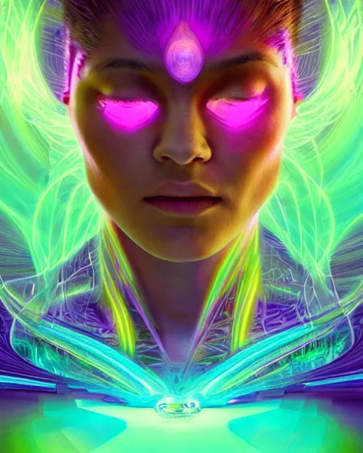 Image similar to a powerful energy psychedelic matrix woman, by alexander fedosav, hyper detailed digital matte painting, concept art, hyperrealism, 1 6 k resolution, cinema 4 d, 8 k resolution, trending on artstation, behance hd, a masterpiece, by stephan martiniere, particles, cel - shaded, power bright neon energy, by david a. hardy,