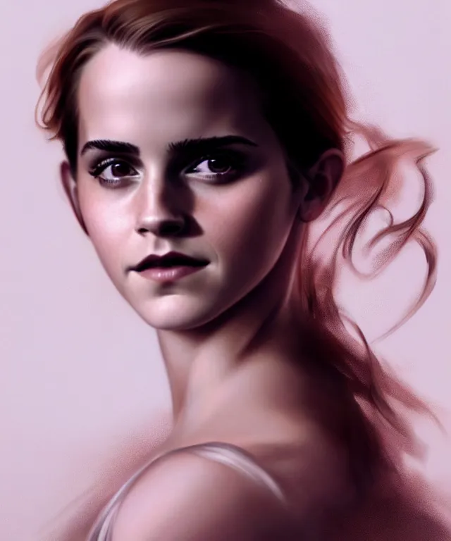 Image similar to Emma watson elegant dancer woman portrait, sci-fi, amber eyes, face, long hair, fantasy, intricate, elegant, highly detailed, digital painting, artstation, concept art, smooth, sharp focus, illustration, art by artgerm and greg rutkowski and alphonse mucha