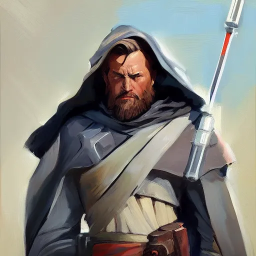 Image similar to greg manchess portrait painting of armored obi wan kenobi as overwatch character, medium shot, asymmetrical, profile picture, organic painting, sunny day, matte painting, bold shapes, hard edges, street art, trending on artstation, by huang guangjian and gil elvgren and sachin teng