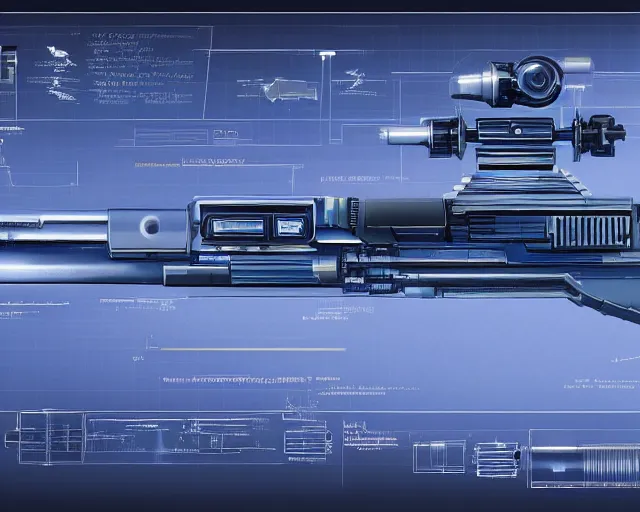 Image similar to schematic of a futuristic plasma rifle, blueprint, HD, full shot 4k