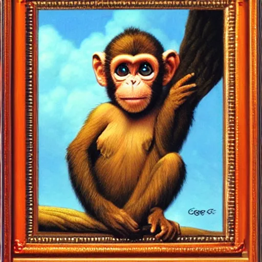 Prompt: The cute monkey by Greg Hildebrandt