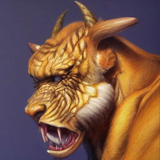 Image similar to artstation a wild beast, by Boris Vallejo, very detailed, side view , portrait, backlit