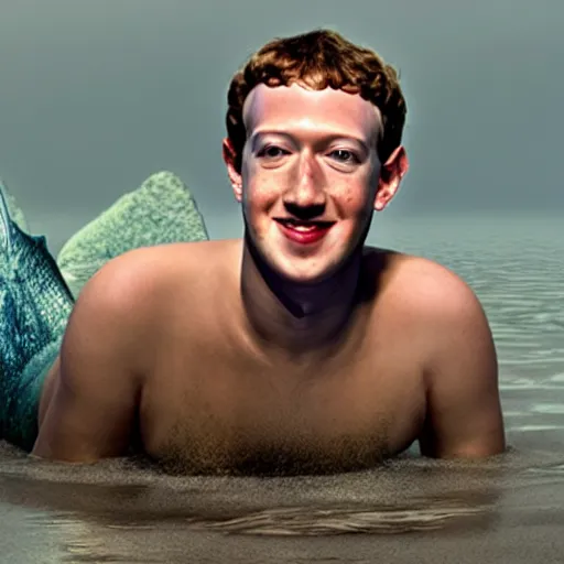 Image similar to mark zuckerberg as a mermaid, photorealistic, cinematic lighting, highly detailed