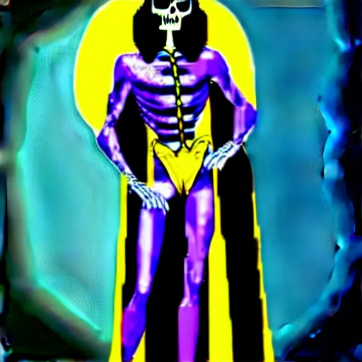 Image similar to glamour fashion modeling photo of skeletor