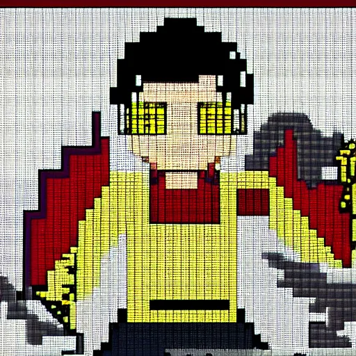 Prompt: pixel art of saitama in an action pose