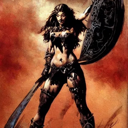 Prompt: warrior princess by Frank Frazetta,fantasy artwork,bold,striking,high quality!!!!!,masterpiece!!!!