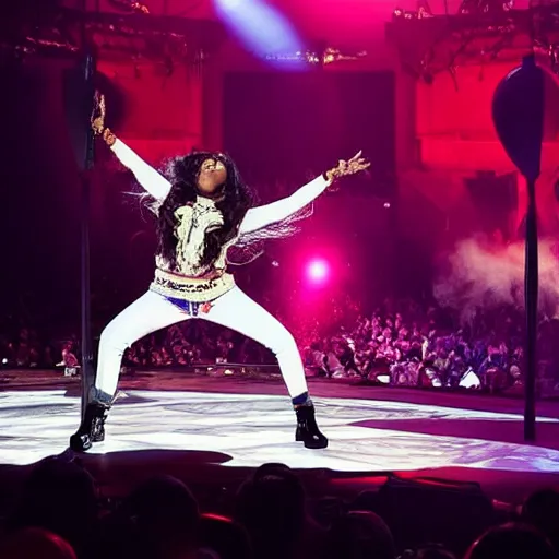 Prompt: “A beautiful full-body photograph of Niki Minaj performing on stage, 8k resolution, Stage Lighting”
