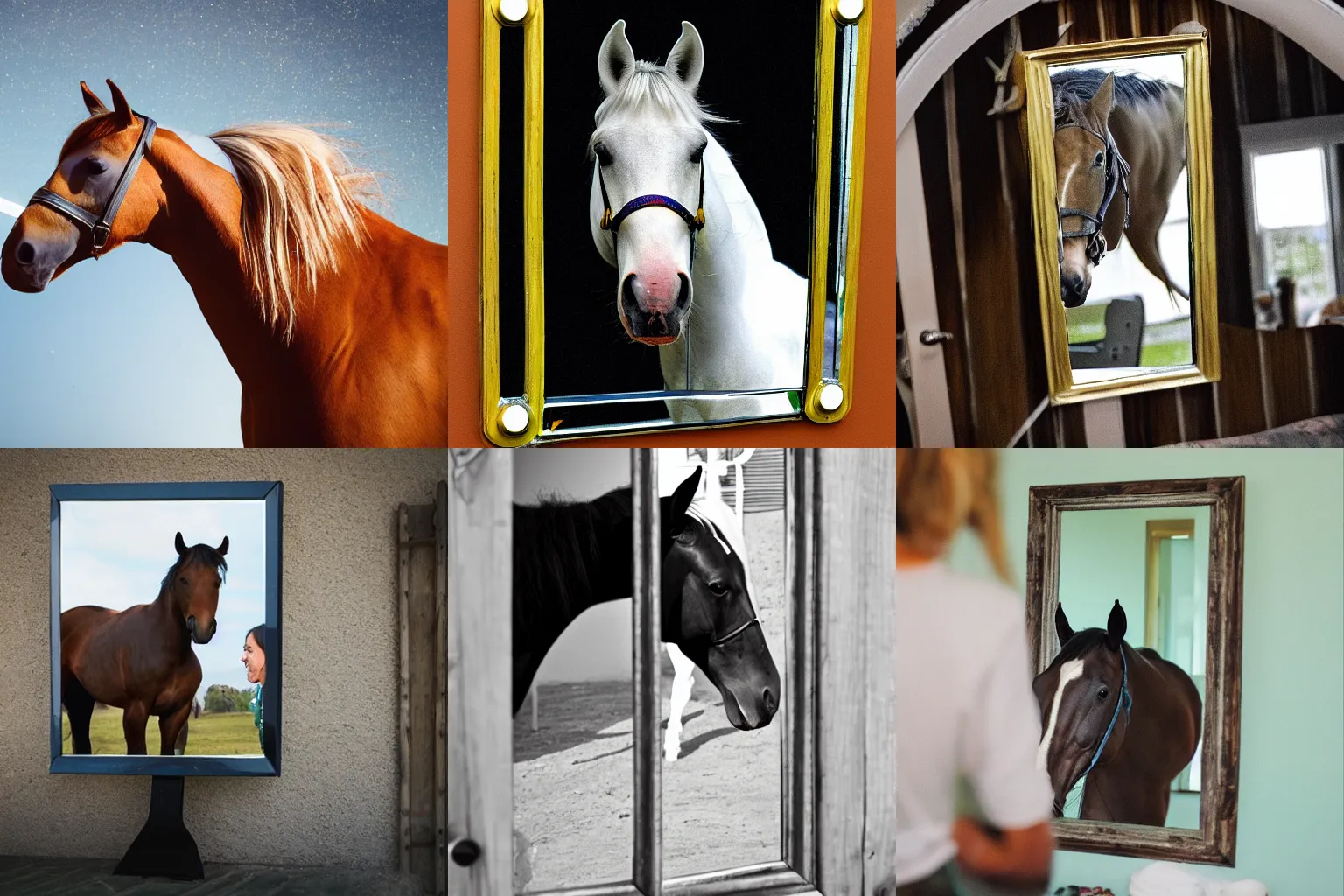 Prompt: horse in a fun house mirror