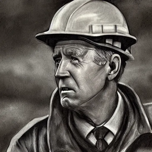 Image similar to Joe Biden as a coal miner, high detail, portrait, close up, dirty, hard hat, smear, smudge, grit