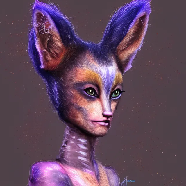 Image similar to a character portrait of the avatar for an female humanoid fox a. i. in the style of glitch art in the style of anti art trending on artstation deviantart pinterest furaffinity photorealistic hd 8 k highlights and shadow detailed high resolution