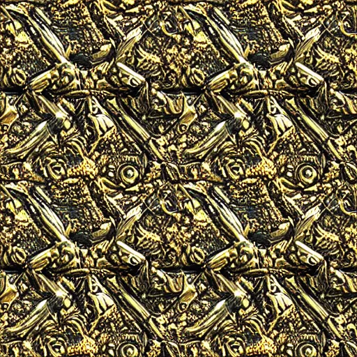 Prompt: seamless tialable texture of damaged metal gold, realistic, very detailed, beautiful, intricate details, sharp focus, substance designer, substance render, substance painter, marmoset, unreal engine, octane render