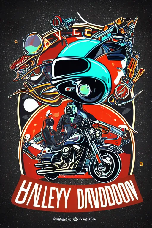 Image similar to Harley Davidson alien with blaster, sticker, colorful, illustration, highly detailed, simple, smooth and clean vector curves, no jagged lines, vector art, smooth