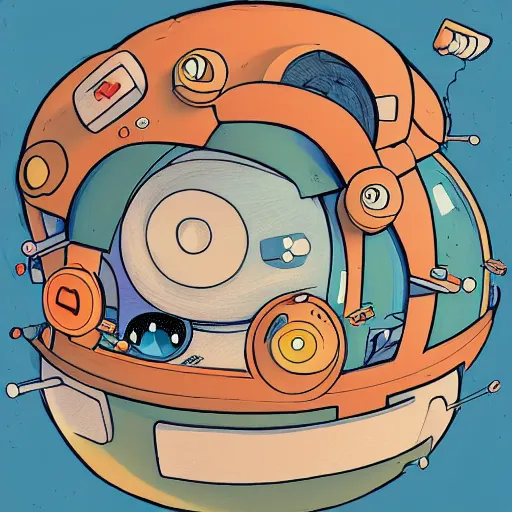 Prompt: a drawing of a round cartoon bomb, beeple and james jean, aya takano color style, 6 k, super detailed, modern, 4 k, symmetrical