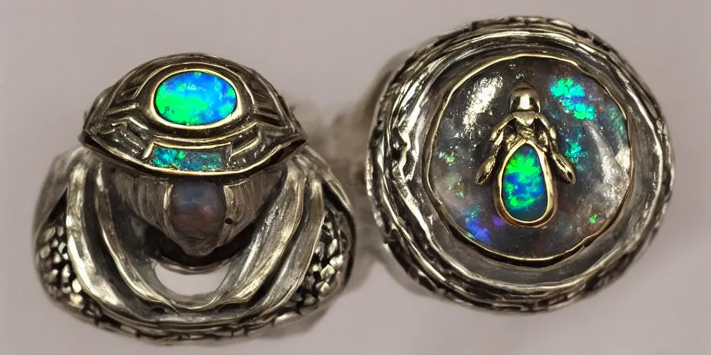 Prompt: jewelry engraved in scarab, opal diamond, art noveau, art deco