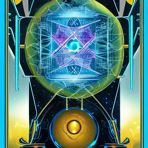 Prompt: the artificial general intelligence tarot card, artstation, technology, fractals