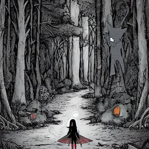 Prompt: marceline the vampire queen walking in the woods, detailed matte art