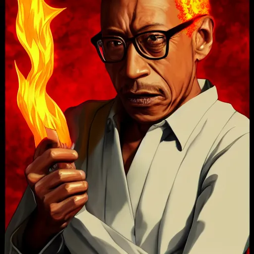 Image similar to portrait of gus fring as the master of the flame element, anime fantasy illustration by tomoyuki yamasaki, kyoto studio, madhouse, ufotable, trending on artstation