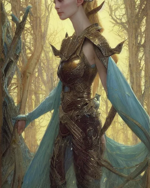 Image similar to a beautiful elf queen, oil painting, by Edgar Maxence and Ross Tran and Michael Whelan