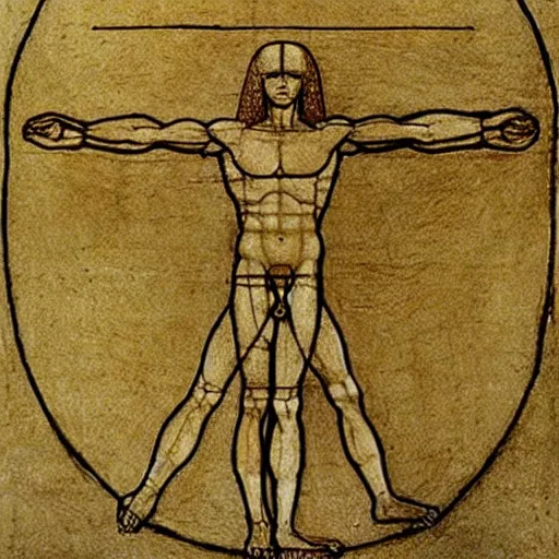 Image similar to Vitruvian Man Drawing by Leonardo da Vinci as hieroglyph in egypt