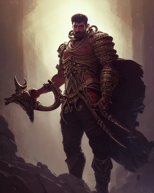Prompt: darius from league of legends, character portrait, concept art, intricate details, highly detailed by greg rutkowski, michael whelan and gustave dore