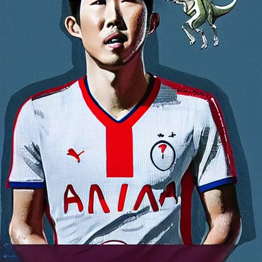 Image similar to portrait of son heung min in the style of dinotopia