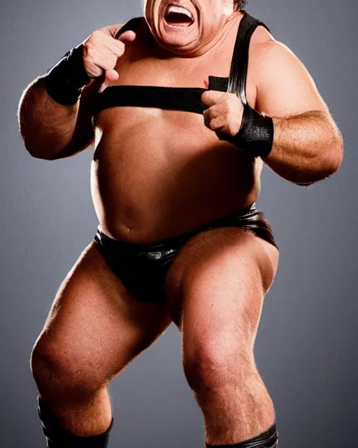 Image similar to portrait of danny devito as a wwe professional wrestler. photographic, photography