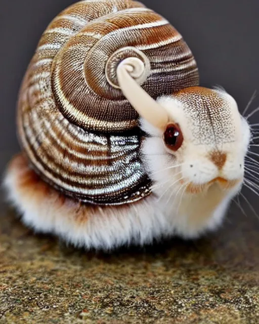 Prompt: snail rabbit, fluffy and unique, bizarre, high detail