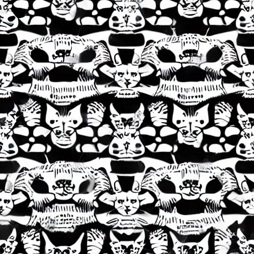 Image similar to seamless looping design of cute kittens on striped white and black background