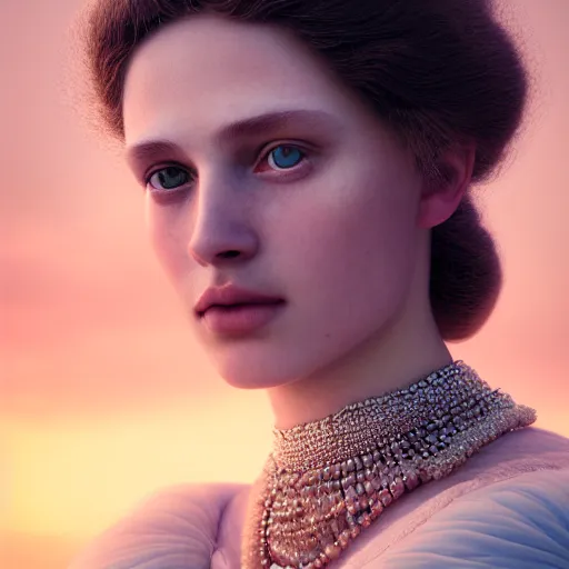 Prompt: photographic portrait of a stunningly beautiful queen of the arctice empire renaissance female in soft dreamy light at sunset, contemporary fashion shoot, by edward robert hughes, annie leibovitz and steve mccurry, david lazar, jimmy nelsson, breathtaking, 8 k resolution, extremely detailed, beautiful, establishing shot, artistic, hyperrealistic, beautiful face, octane render