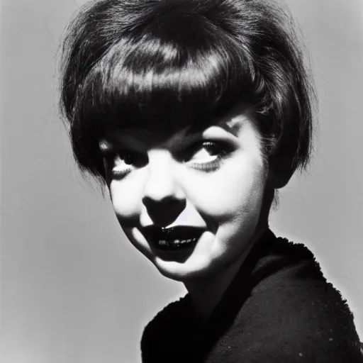 Image similar to photographic portrait of a hybrid of k. j. steinberg and judy garland aged 2 2, with a fringe, 8 k