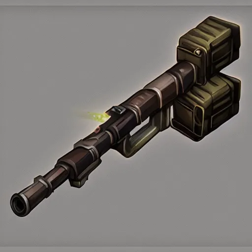 Image similar to heavy dieselpunk grenade launcher | | stylized weapon icons, digital painting, isometric, by greg rutkowsky, trending on artstation