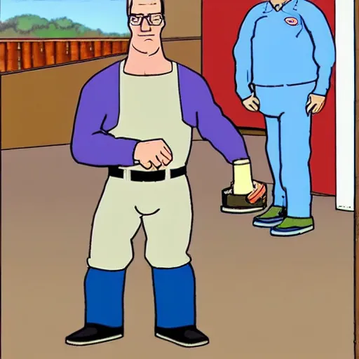 Prompt: hank hill holding up a propane tank to show an admiring audience