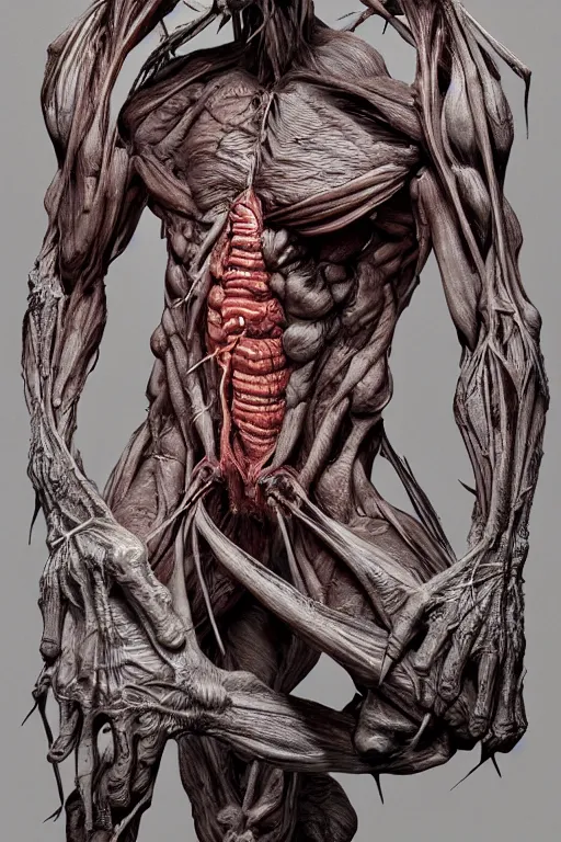 Image similar to Monster anatomy, Dom Qwek, John Howe, anatomical, highly detailed sculpture, intricate detailed, ommatidia, 8K, Cinematic Atmosphere, post-processing