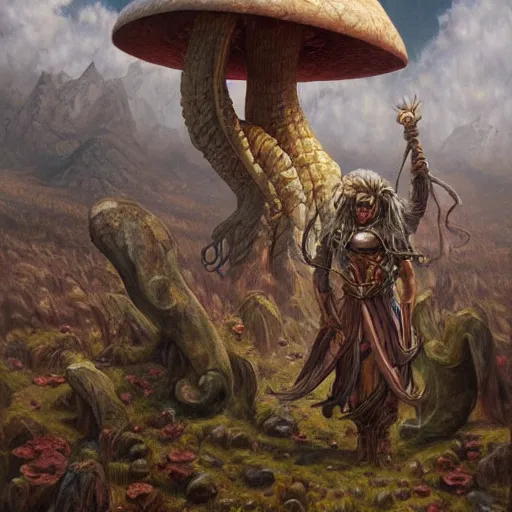 Image similar to giant humanoid mushroom monster, fantasy D&D character, portrait art by Donato Giancola and James Gurney, digital art, trending on artstation