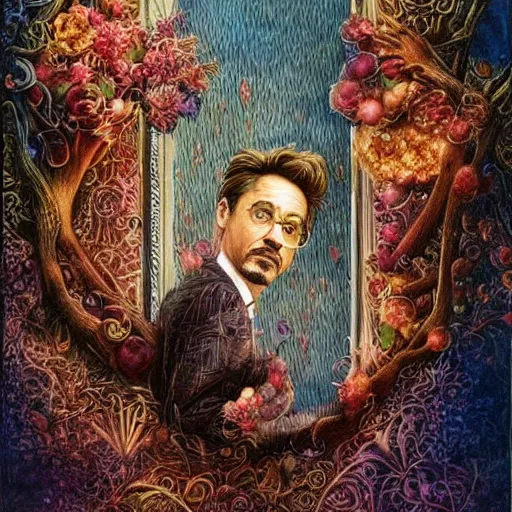 Image similar to Robert Downey JR, artwork by Daniel Merriam,