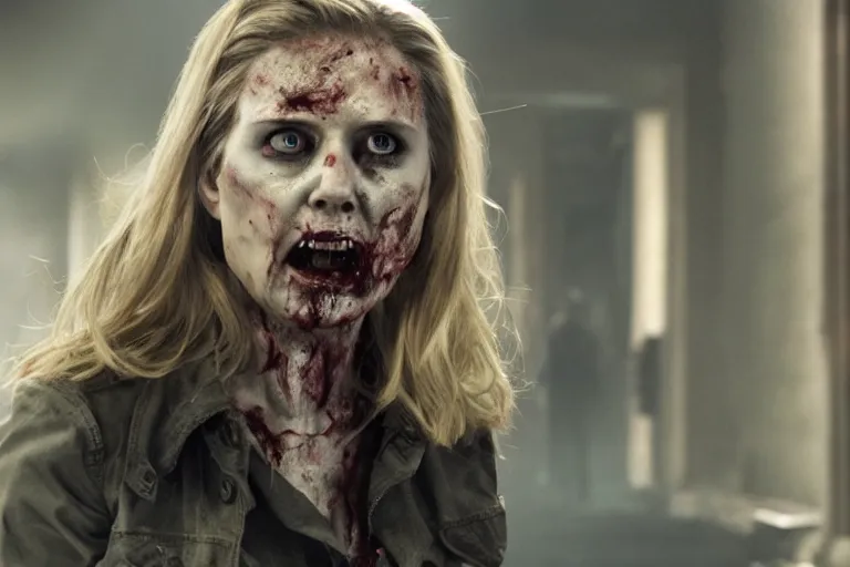 Image similar to film still of zombie zombie Sharon Carter as a zombie in new avengers movie, 4k