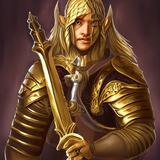 Image similar to a fantasy portrait of a giant golden sword weapon