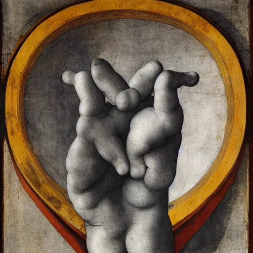 Image similar to hands folded in the shape of a heart in a bright spring room, wrote renaissance michelangelo