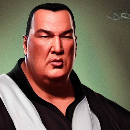 Image similar to hyper realistic, extremely obese steven seagal from mortal kombat, unreal engine, greg rutkowski, beeple global illumination, translucent, sub - surface scattering,